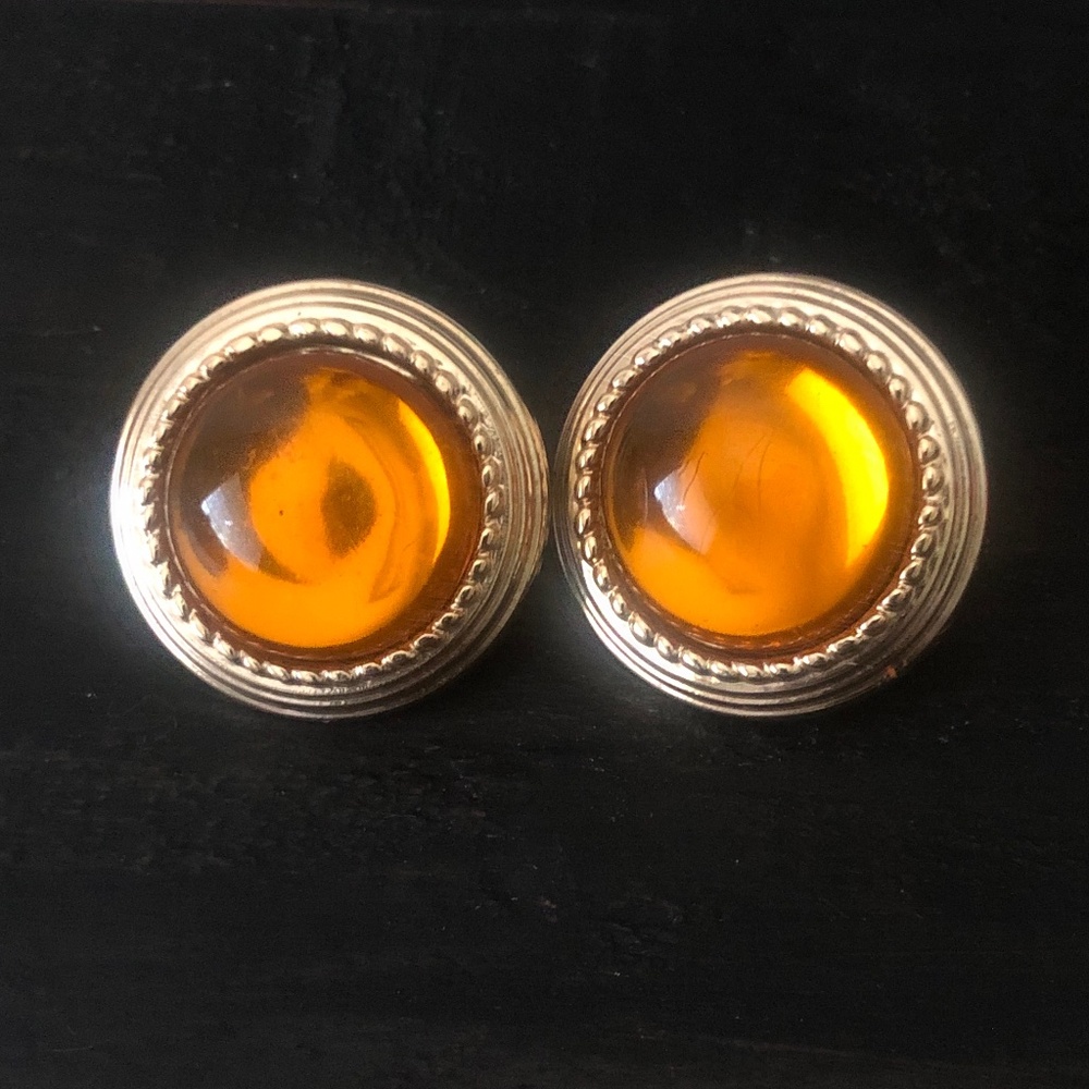 Amber Button Stud Earrings
